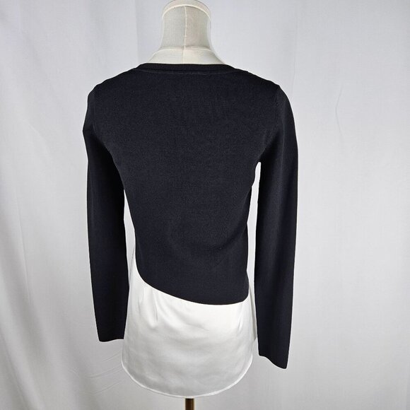 Club Monaco XS Ponte Knit Layered Black & White Asymmetrical Chic Office Top - Picture 2 of 11